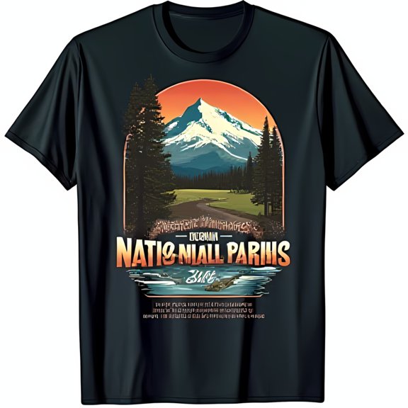 Vintage Park Graphic Tee Black T-Shirt with Mountain Sunset Design