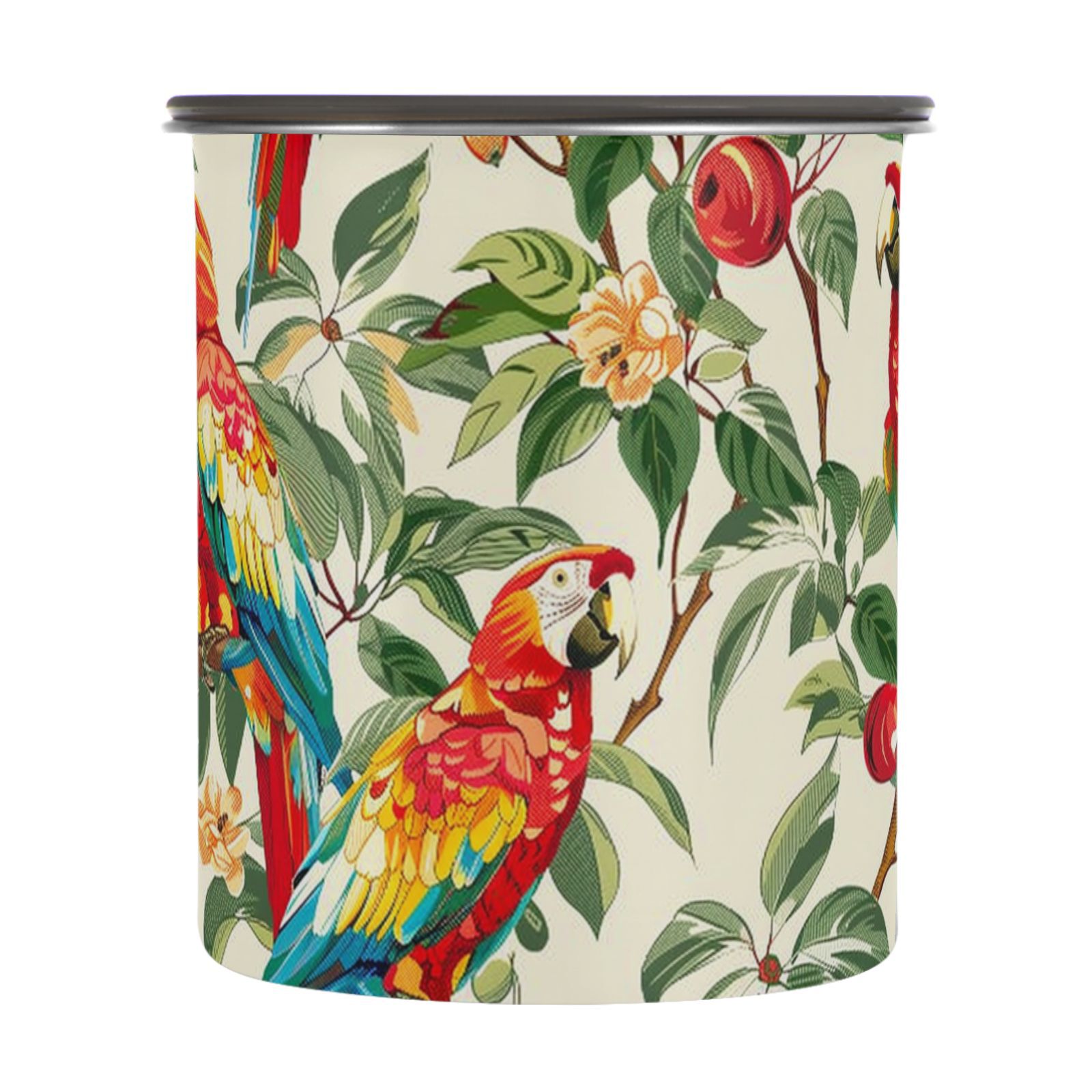 Vintage Parrot Flower Airtight Coffee Bean Canister 30oz Food Storage Containers with Lids For Gournd, Tea, Sugar, Flour, Rice, Cereal, Candy Cookie Jar