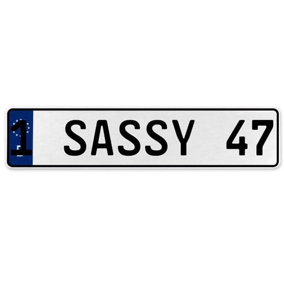 Vintage Parts USA 1 Sassy 47 - White Aluminum Street Sign Mancave Euro Plate Name Door Sign Wall