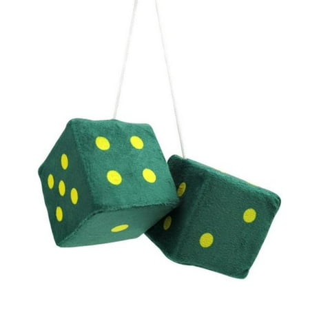 Vintage Parts USA 3 inch Dark Green Fuzzy Dice with Yellow Dots - Pair
