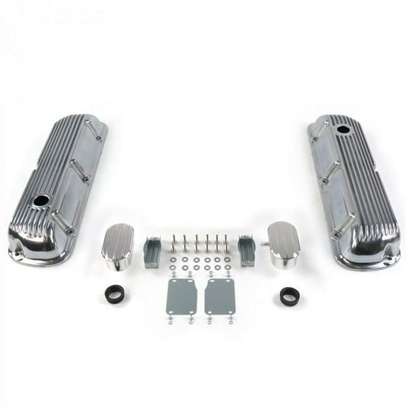 Vintage Parts USA 333779 Vintage Finned Valve Covers with Breathers Small Block Ford 289-351 - PCV