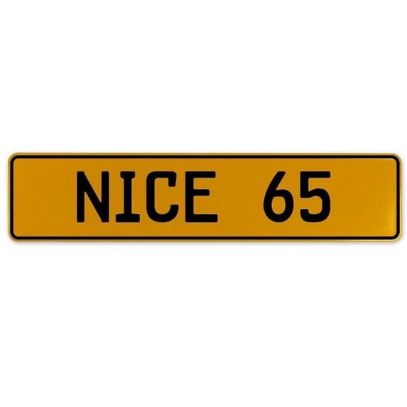 Vintage Parts USA 560305 Nice 65 - Yellow Aluminum Street Sign Mancave Euro Plate Name Door Sign Wall