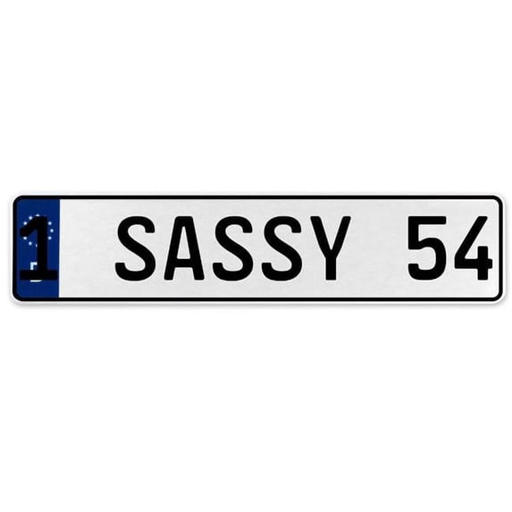Vintage Parts USA 576848 1 Sassy 54 - White Aluminum Street Sign Mancave Euro Plate Name Door Sign Wall