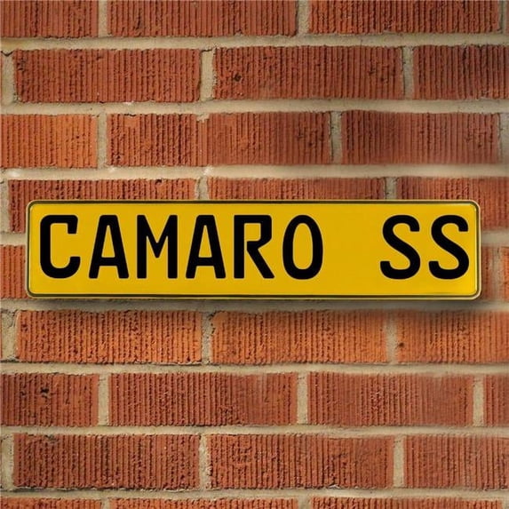 Vintage Parts USA 787659 Camaro SS - Yellow Aluminum Street Sign Mancave Euro Plate Name Door Sign Wall