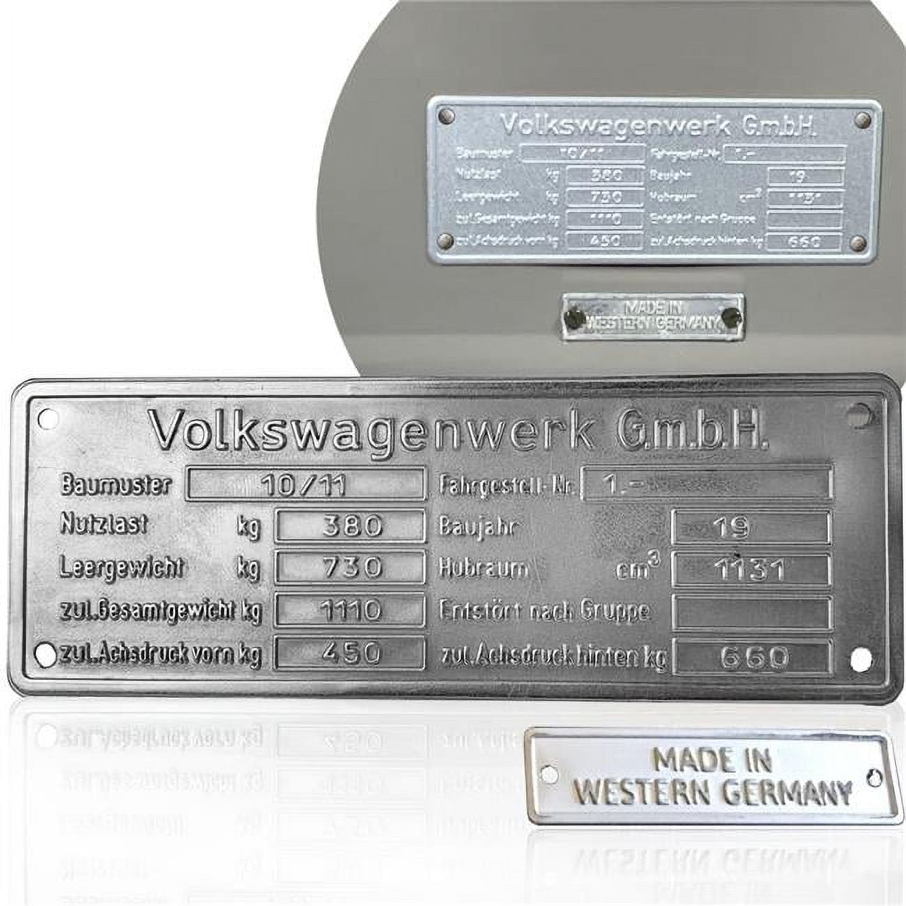 Vintage Parts USA 788750 1945-1952 VW Volkswagen VIN Name ID Plate Kit for Split Beetle Bug T1 Zwitter