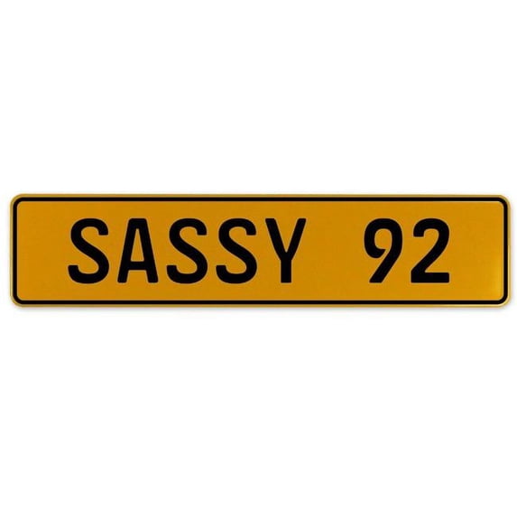 Vintage Parts USA SASSY 92 - Yellow Aluminum Street Sign Mancave Euro Plate Name Door Sign Wall Art