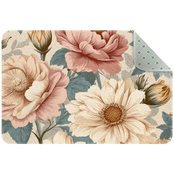 Vintage Pastel Flowers Entryway Rug, 2x3 Area Rug Indoor Door Mat Non-slip Washable Floor Carpet Rug for Bedroom Office Dining Room Bathroom