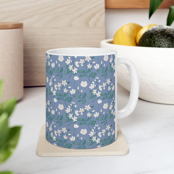 Vintage Pastel Jaine ncer Zodiac Month Flower Chalk Graphite Drawing Pattern Ceramic Mug, oz, oz.