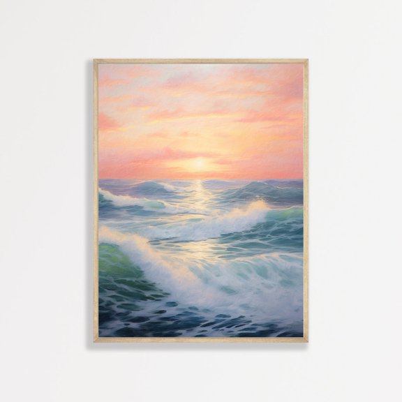 Vintage Pastel Waves Wall Art Minimal Coastal Poster