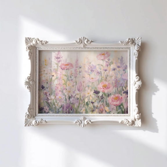 Vintage Pastel Wildflowers Wall Art, Danish Pastel Home Decor, Country Farmhouse Landscape, Cottagecore Art Poster, Stretched Canvas Size 12x18 F03.1.15l1234