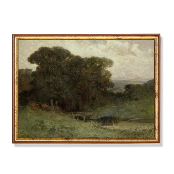 Vintage Pastoral Landscape Print Poster Cows at Stream, Rustic Farmhouse Decor, Size 8x12 UNFFRAMED F03.1.7l1194