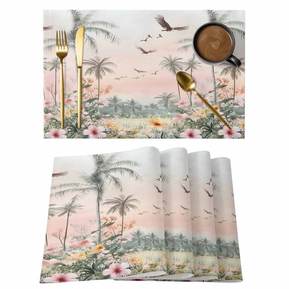 Vintage Pastoral Placemats Set of 8 Farmhouse Botanical Tree Birds Place Mats Indoor Wipeable Table Mats Washable Cloth Dining Table Placemats for Kitchen Holiday Party Home Decor 13x19 Inch