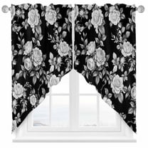 Vintage Pastoral Swag Kitchen Curtain Valances, Black Flower Country Art Decoration Rod Pocket Curtains Window Treatment Decor Valances for Bedroom Bathroom, 2 Panels 28 x 36 Inch