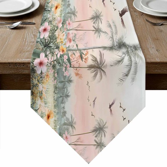 Vintage Pastoral Table Runner Linen Burlap Table Runner 36 Inches Small Farmhouse Botanical Tree Birds Dresser Scarves for Kitchen Island Coffee Dining Party Wedding Banquet Holiday Decor 13"x36"