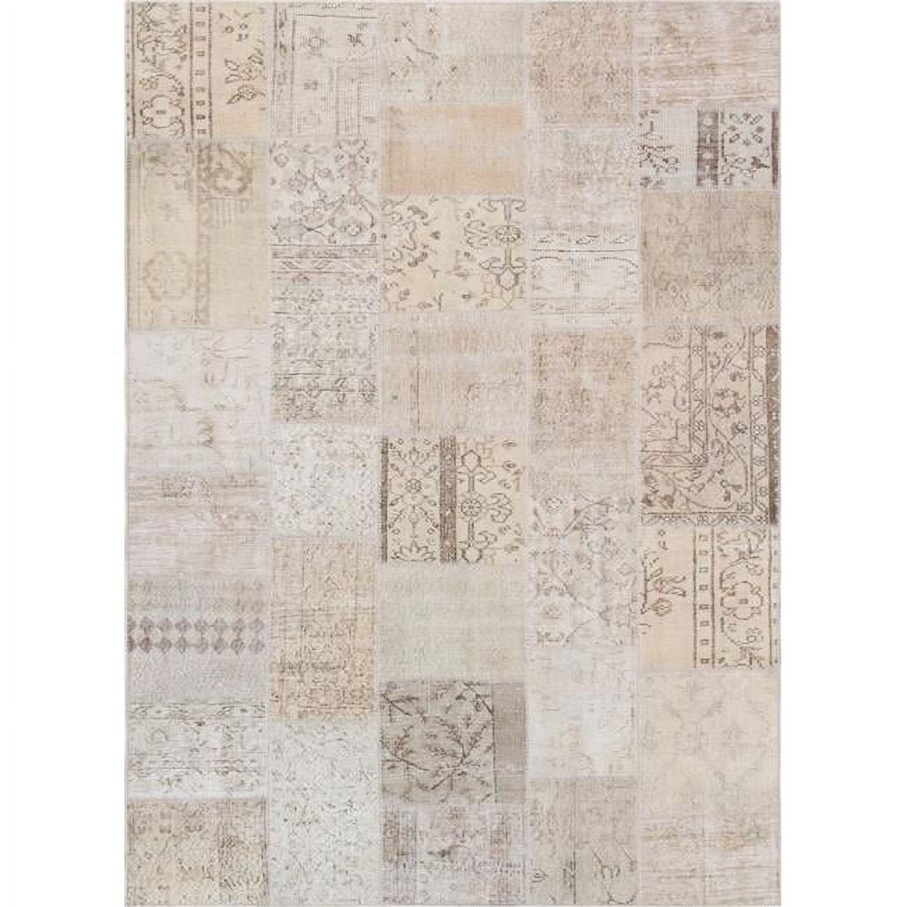 Hand-Knotted Gray and Beige Wool Oriental Rug