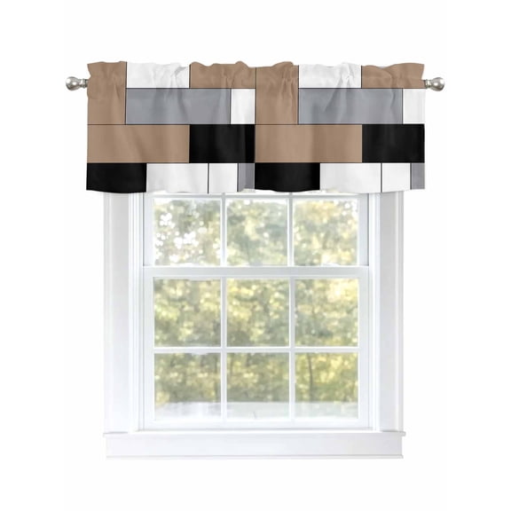 Vintage Patchwork Curtain Valances for Windows, Abstract Brown Window Valances, Window Treatment Rod Pocket Valance Curtains for Living Room/Kitchen/Bedroom/Bathroom, 54x18inch