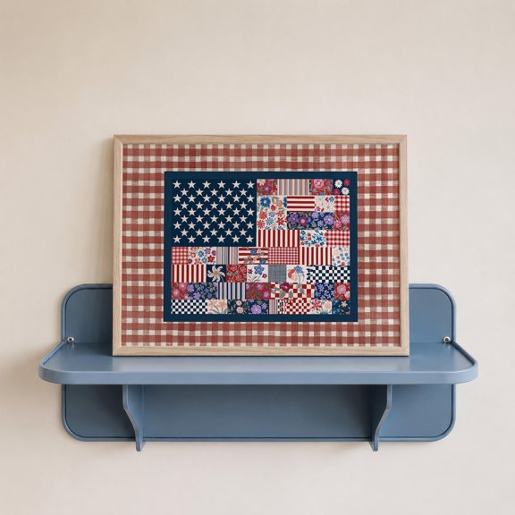 Vintage Patchwork Flag Americana Wall Art Home Decor