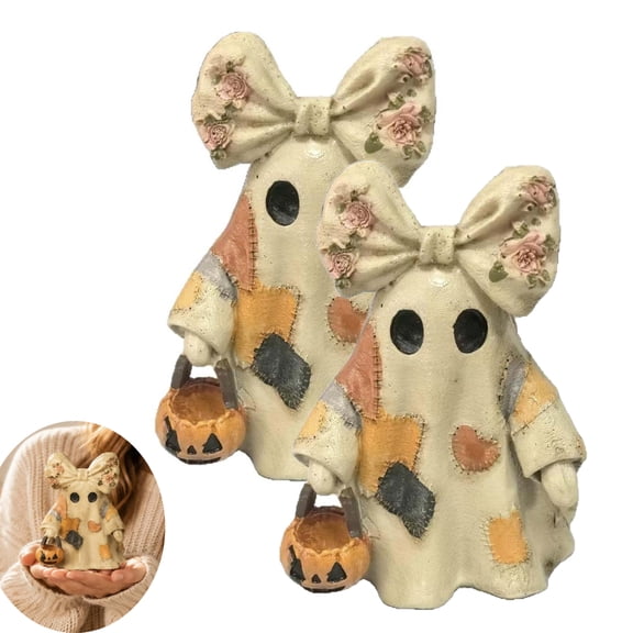 Vintage Patchwork Ghost Halloween Decorations,3.94inch Quilted Ghost Doll ,Halloween Decor Patchwork Ghosts Lamp,Rustic Fall Figurine Decoration for Mantel Shelf
