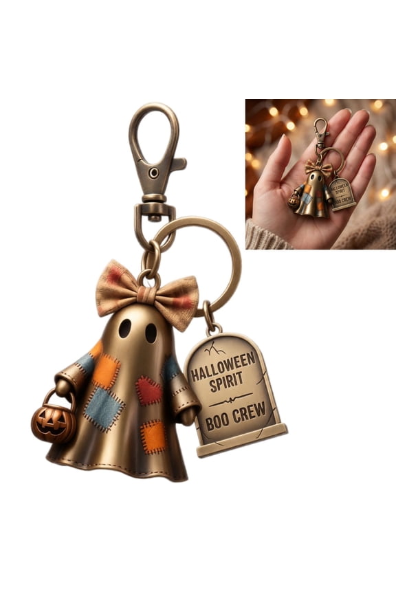 Vintage Patchwork Ghost Key Chain ghost keychain halloween keychain Boo Crew Vintage Ghost Keychain with Pumpkin Bucket Pendant Versatile Spooky Decor Accessory for Daily Bags Holiday Presents