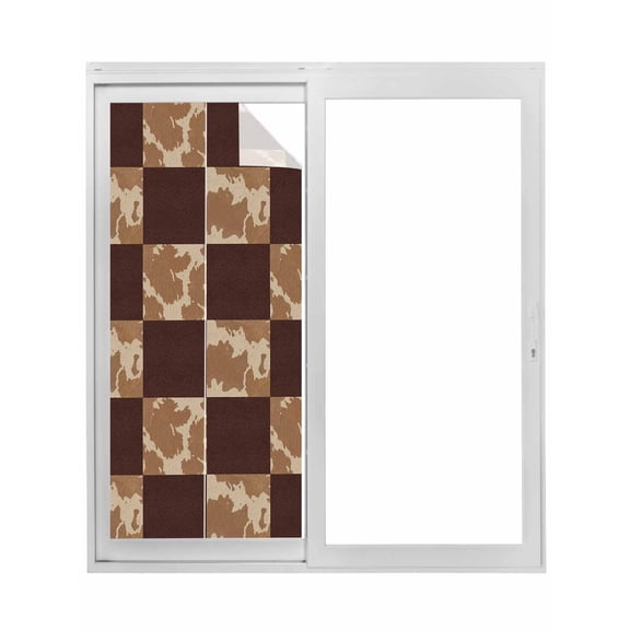 Vintage Patchwork Window Privacy Film, Western Brown Animal Texture Plaid Static Cling UV Sun Blocking Tint Film Heat Control Windows Films for Bedroom Bathroom, Window Stickers 23.6"x59"