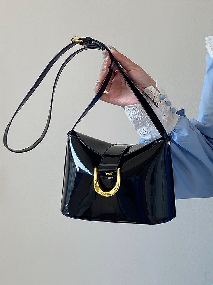 Vintage Patent Leather Women Shoulder Bags Fashion Ladies Hasp Flap Handbag Small Clutch Purse Solid Color Female Crossbody Bags