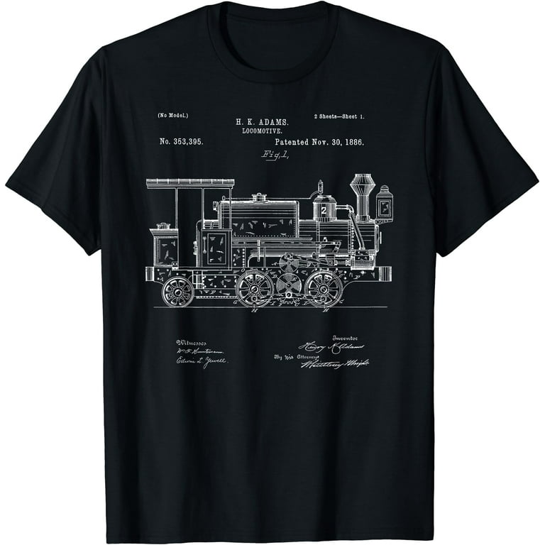 Vintage Patent Print 1886 Locomotive Steam Train T-Shirt Vintage Patent Print 1886 Locomotive Steam Train T-Shirt