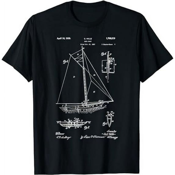 Vintage Patent Print 1929 Retro Sailboat Blueprint Drawing T-Shirt