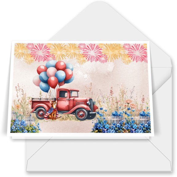 Vintage Patriotic Abyssinian 4th of July Independence Memorial Day 7x5in Folded Greeting Card Cat Lover Kitten Owner Gifts Single Note Card with Envelope - 01006