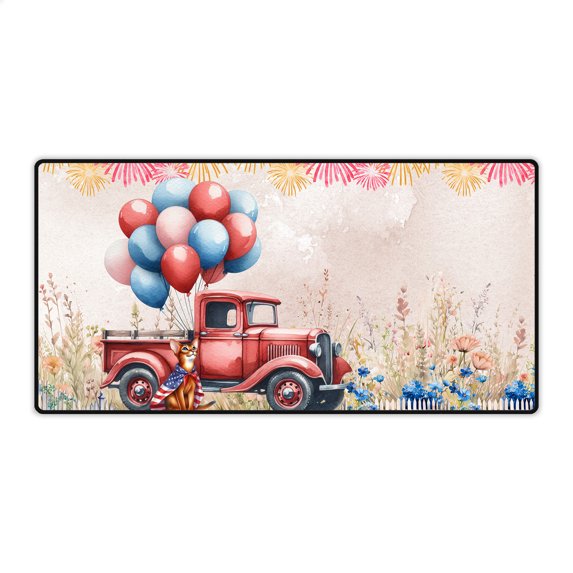Vintage Patriotic Abyssinian 4th of July Independence Memorial Day Desk Mat Full Keyboard Mouse Pad Cat Lover Kitten Owner Gifts Large Mousepad - 01006