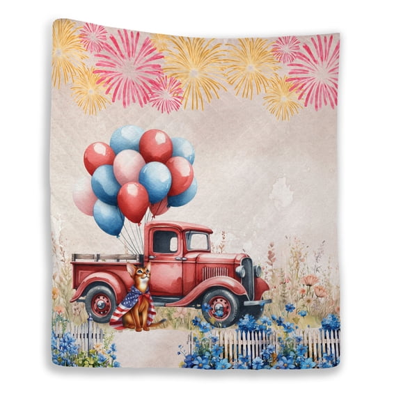 Vintage Patriotic Abyssinian 4th of July Independence Memorial Day Quilt Blanket Cat Lover Kitten Owner Gifts Cozy Comforter Throw Blanket - 01006