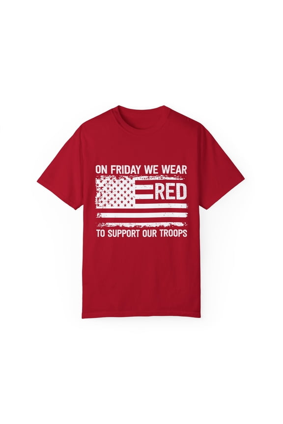 Vintage Patriotic America Veterans USA Graphic Red Retro Servicemen Distressed Support Saying Unisex Garment-Dyed T-shirt