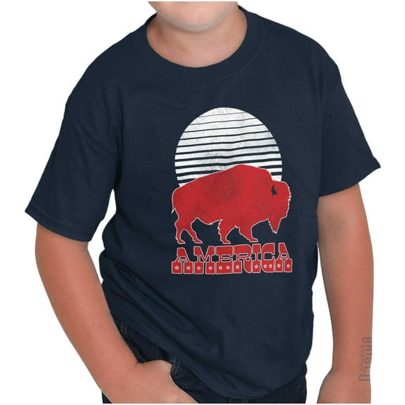 Vintage Patriotic American Buffalo Crewneck T Shirts Boy Girl Teen Brisco Brands L