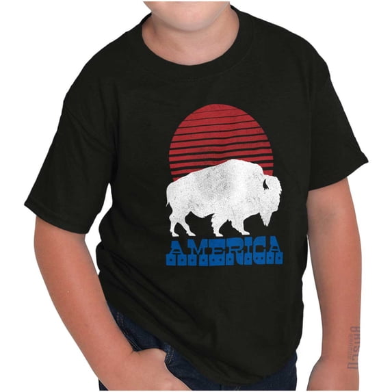 Vintage Patriotic American Buffalo Crewneck T Shirts Boy Girl Teen Brisco Brands L
