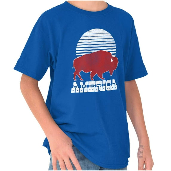 Vintage Patriotic American Buffalo Crewneck T Shirts Boy Girl Teen Brisco Brands S