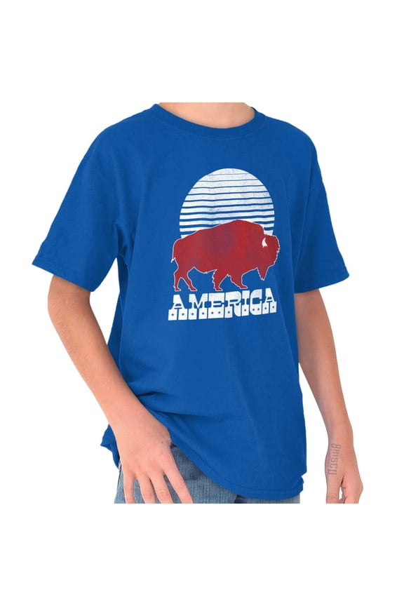 Vintage Patriotic American Buffalo Crewneck T Shirts Boy Girl Teen Brisco Brands XS