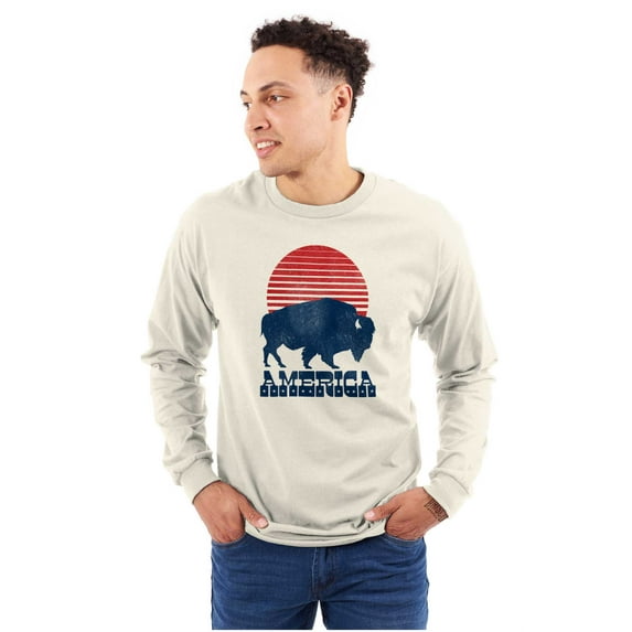 Vintage Patriotic American Buffalo Long Sleeve TShirt Men Women Brisco Brands S