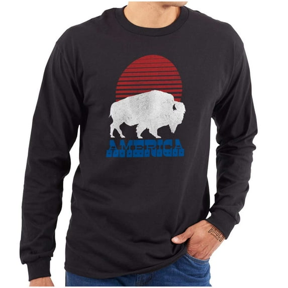 Vintage Patriotic American Buffalo Plus Size Long Sleeve Graphic Tee Shirt Brisco Brands 2X
