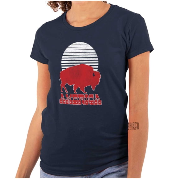 Vintage Patriotic American Buffalo Womens Slim Fit Graphic Tee Brisco Brands L