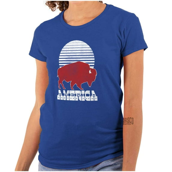 Vintage Patriotic American Buffalo Womens Slim Fit Graphic Tee Brisco Brands L