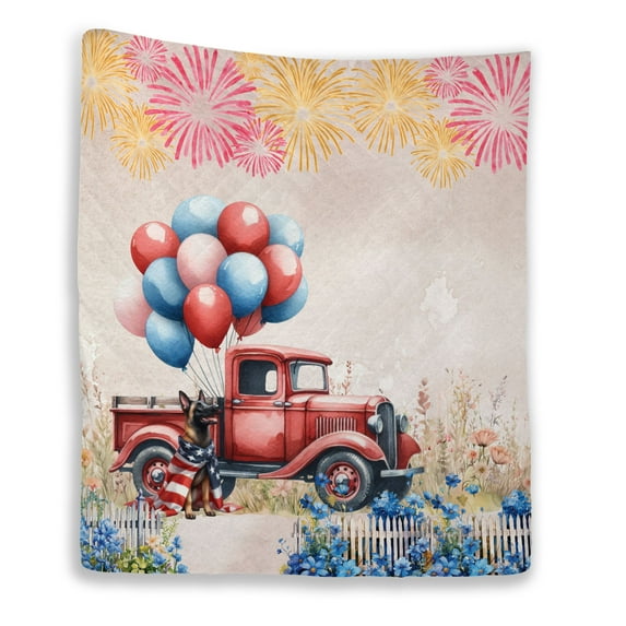 Vintage Patriotic Belgian Malinois 4th of July Independence Memorial Day Quilt Blanket Sheepdog Dog Lover Gifts Cozy Comforter Throw Blanket - 01006