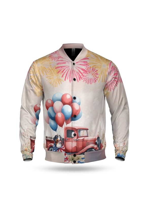 Vintage Patriotic Bernese Mountain Dog 4th of July Independence Memorial Day All Over Print 3D Baseball Jacket Berner Lover Gifts Bomber Jacket Softball - 01006