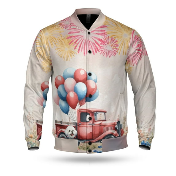 Vintage Patriotic Bichon Frise 4th of July Independence Memorial Day All Over Print 3D Baseball Jacket Bichons Dog Lovers Gifts Idea Bomber Jacket Softball - 01006