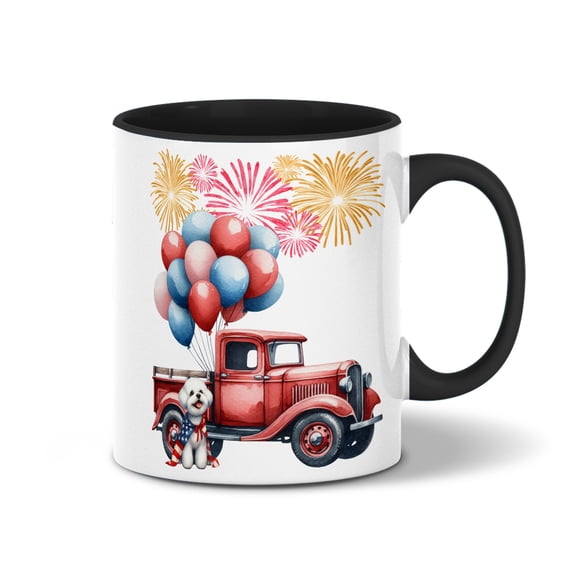Vintage Patriotic Bichon Frise 4th of July Independence Memorial Day 11oz Accent Two-tone Mug Bichons Dog Lovers Gifts Idea Coffee Tea Cup - 01006