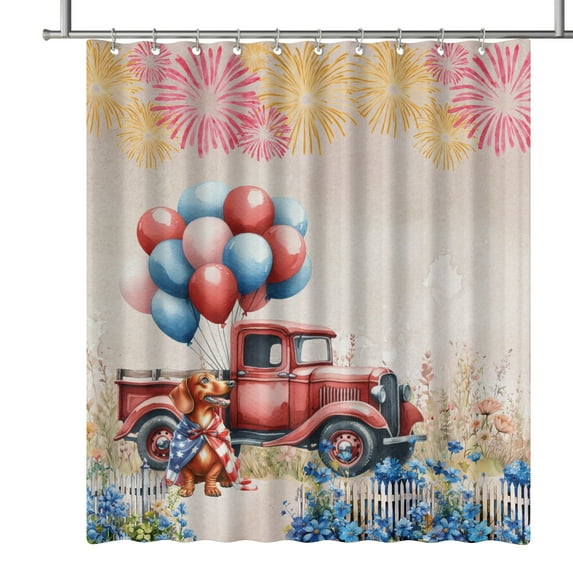 Vintage Patriotic Dachshund 4th of July Independence Memorial Day Shower Curtain Wiener Dog Lover Gifts Idea Waterproof Bathroom Bathtub Curtain - 01006