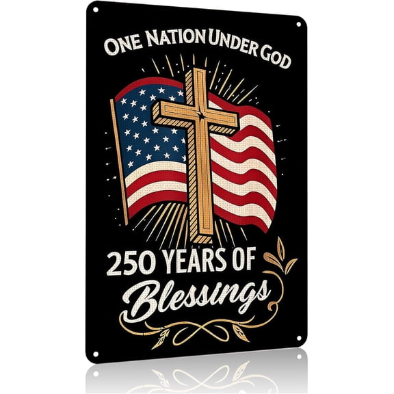Vintage Patriotic Decor USA 250 Years of Blessings Patriotic Cross Design Tin Sign for Home Bedroom Front Door Yard 8 x 12 inches