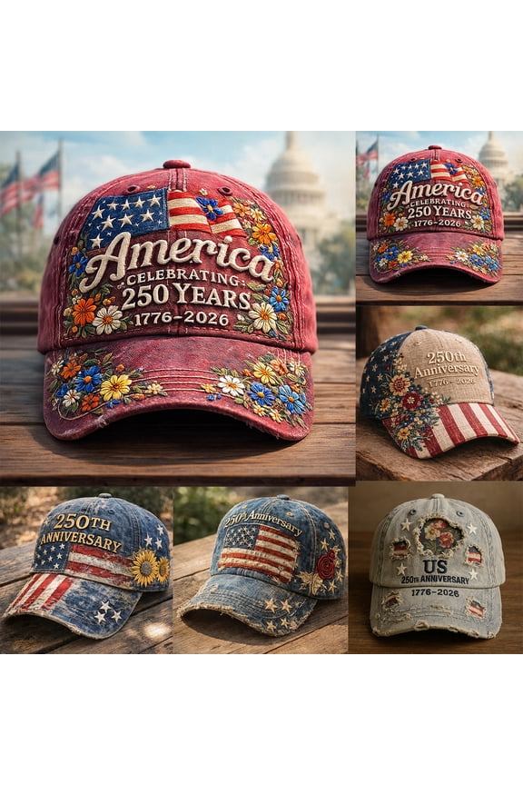 Vintage Patriotic Denim Baseball Cap US 250th Anniversary 1776-2026 Floral Embroidered Adjustable Unisex Daily & Holiday Wear Hat E