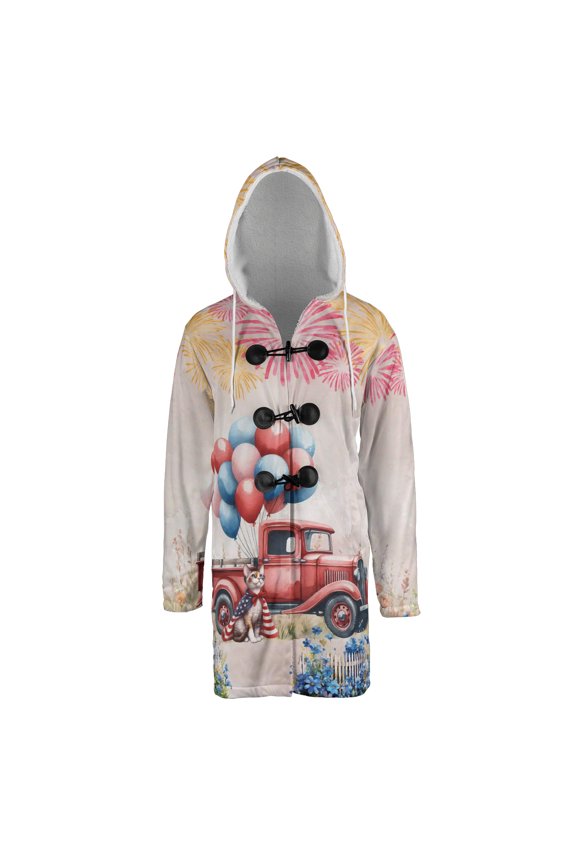 Vintage Patriotic Devon Rex 4th of July Independence Memorial Day All Over Print 3D Hooded Duffle Toggle Coat Cat Lover Kitten Owner Gifts - 01006