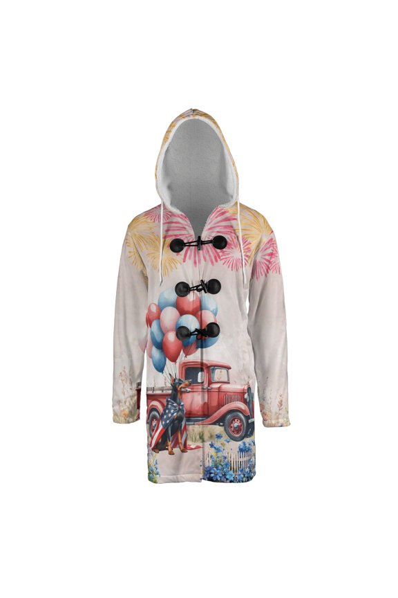 Vintage Patriotic Doberman Pinscher 4th of July Independence Memorial Day All Over Print 3D Hooded Duffle Toggle Coat Doberman Dog Lover Gifts - 01006