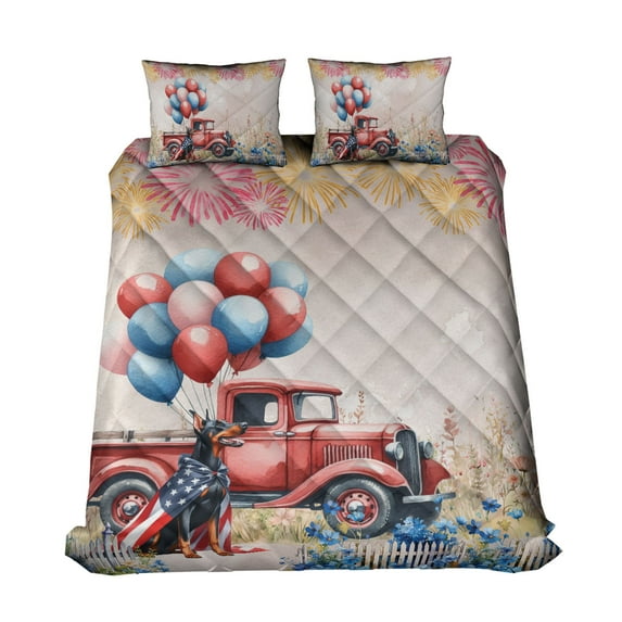 Vintage Patriotic Doberman Pinscher 4th of July Independence Memorial Day Quilt Bedding Set Doberman Dog Lover Gifts 1 Blanket Bed Cover 2 Pillowcases - 01006