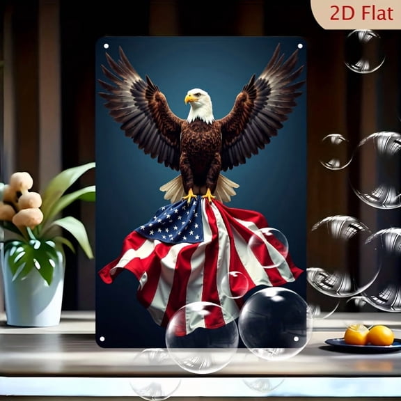 Vintage Patriotic Eagle Holding American Flag Metal Wall Art - Vertical 2D Flat Iron Sign For Indoor/Outdoor Home Decor, Living Room, Bedroom, Patio - Rustic Wall-Mounted Decor, No Electricity Needed